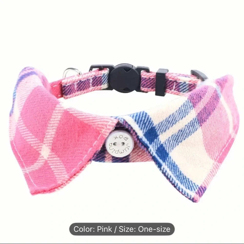 Pink Plaid Pet Cat Collar with Bell